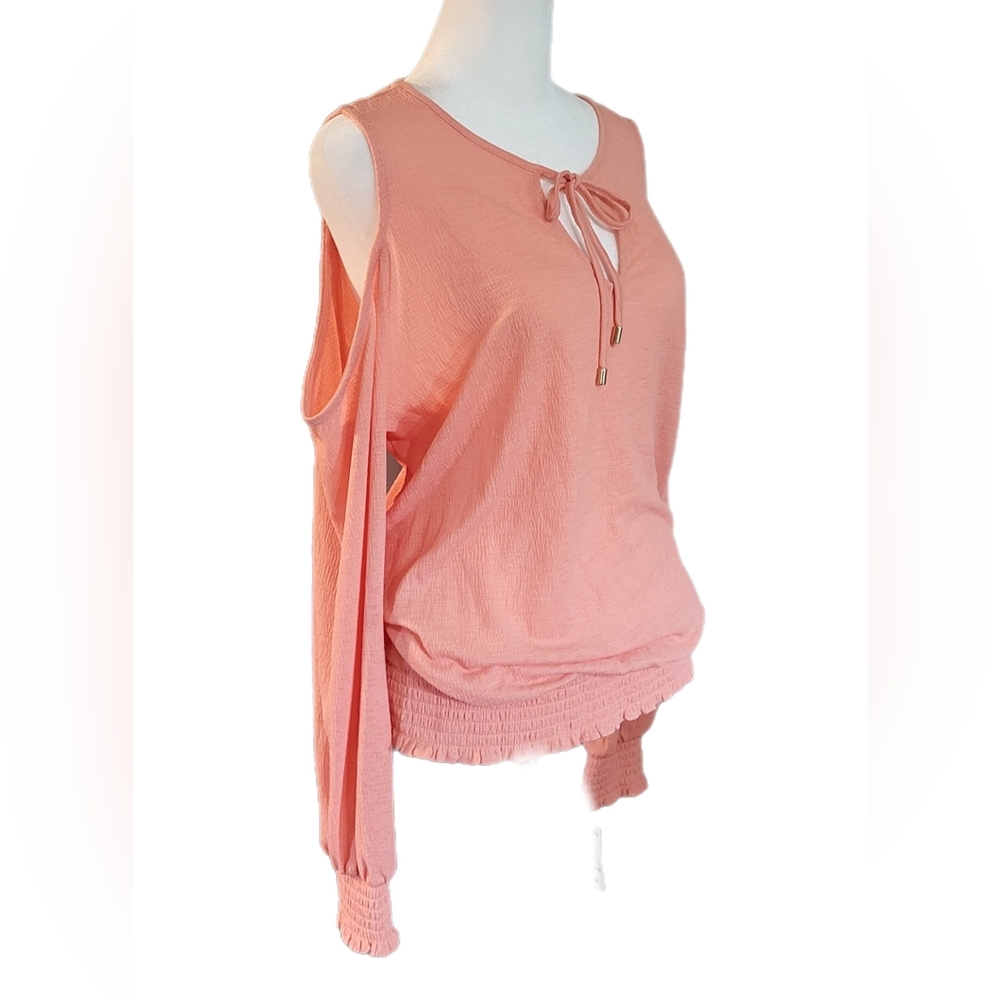 NWT INC cold shoulder, long sleeve, lightweight coral color blouse. Sz Lg - Picture 15 of 16